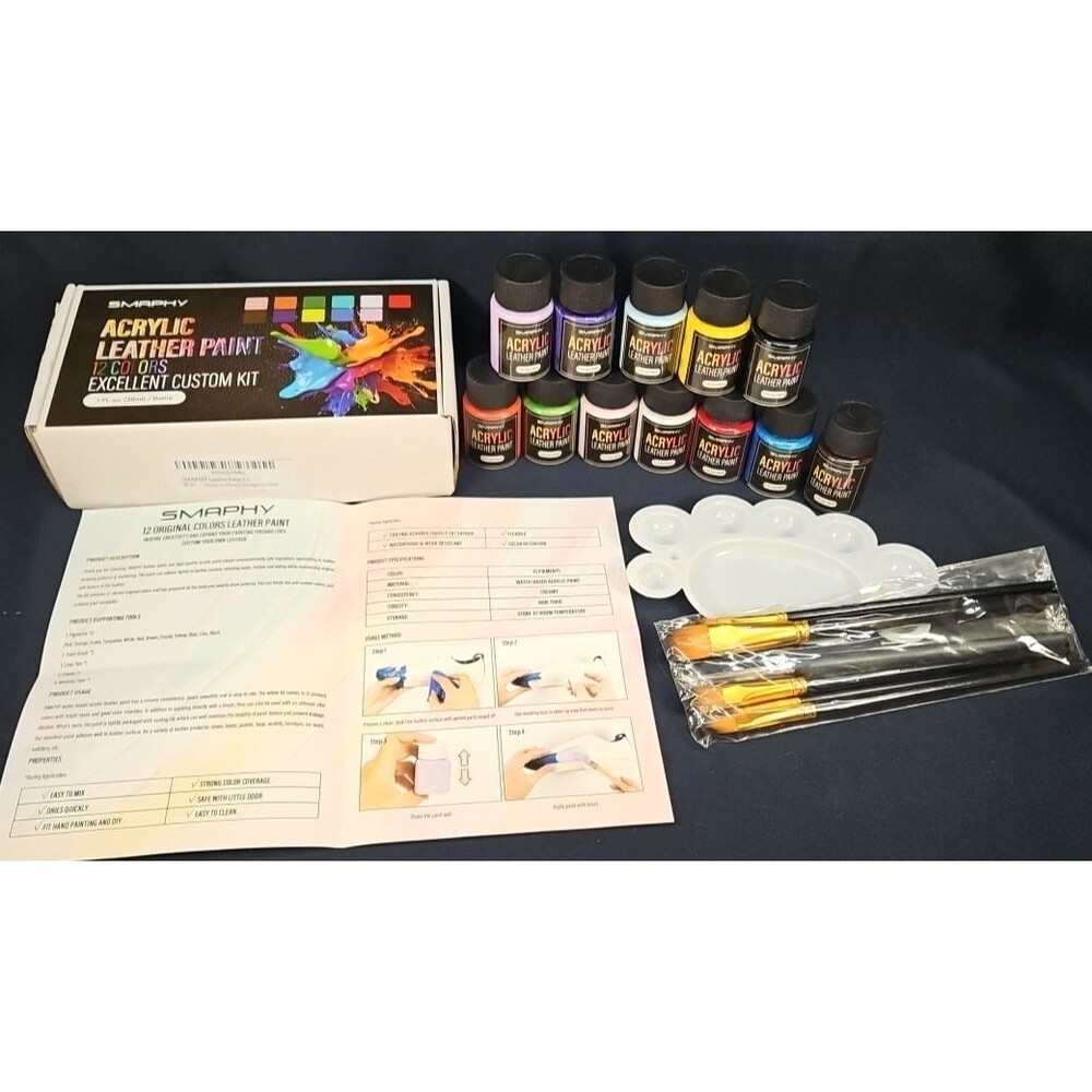 Acrylic Leather Paint (12 colors), Flexible & Durable Shoe Paint 6 brushes NIOB